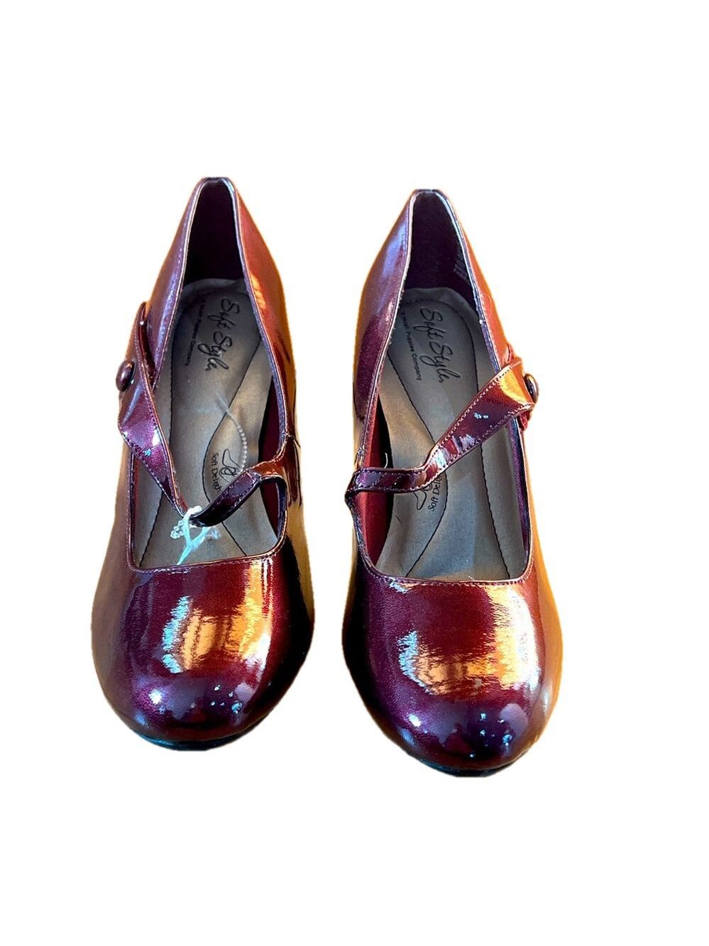 Soft Style Dark Red Heels Ruby Patent Leather Shoes